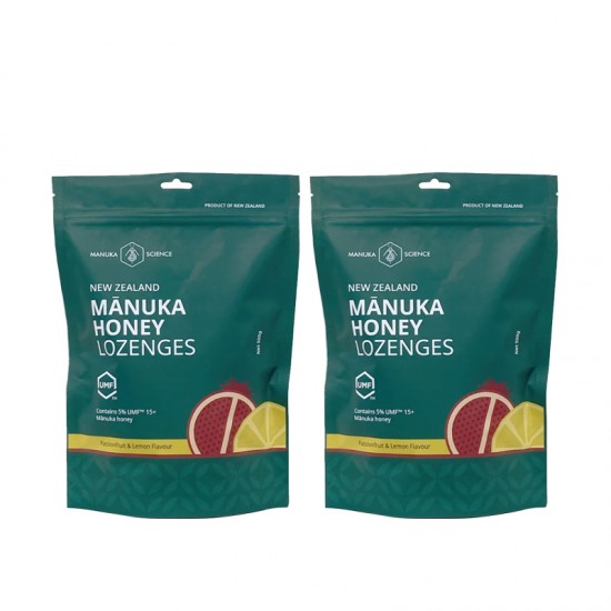【秒杀包邮】【2袋装】Manuka Science Manuka Honey Lozenges 500g 麦卢卡蜂蜜UMF15+蜂蜜糖润喉糖500克 百香果柠檬味 2袋  保质期2027.7